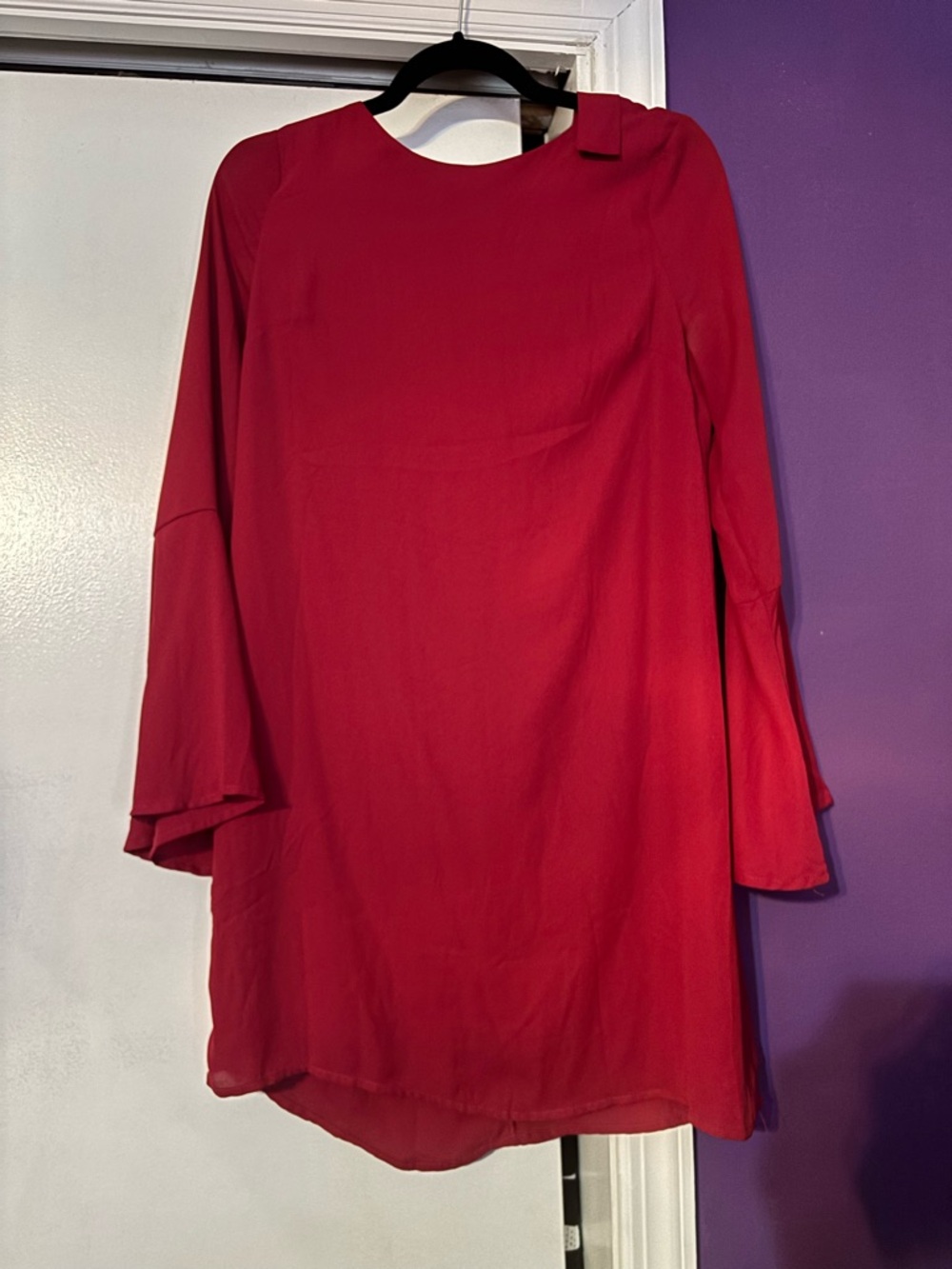 Charlotte Russe Red Long-Sleeve Shift Dress with Bell Sleeves NWOT